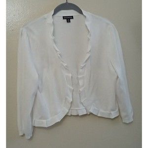 George White ruffled cardigan sweater 3/4 sleeve Large women's